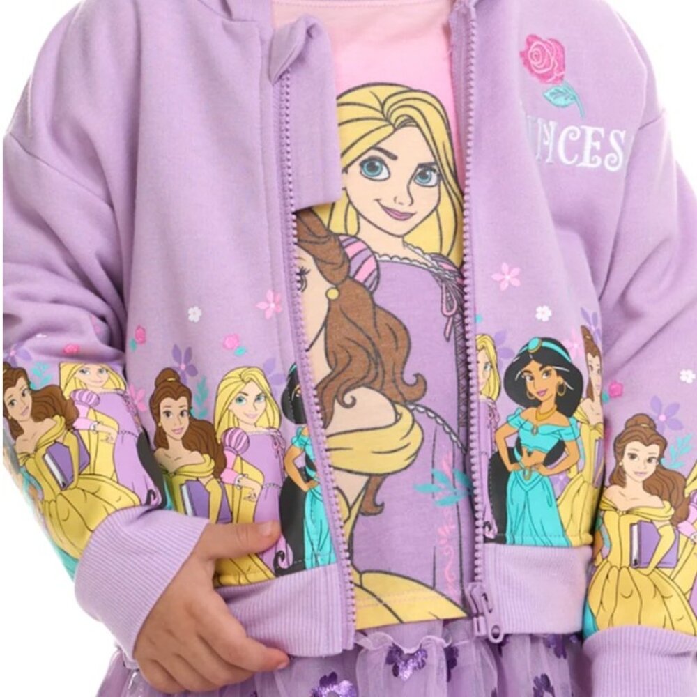 NWT Disney Princes Girls' 3-piece Tutu Set, full-zip hoodie, tee, & tutu skirt - Picture 4 of 4